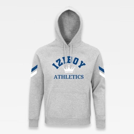 Sweat à capuche iziboy gris athletics avec inscription bleu marine & blanche