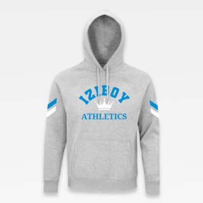 Sweat à capuche iziboy gris athletics avec inscription bleu turquoise, blanche