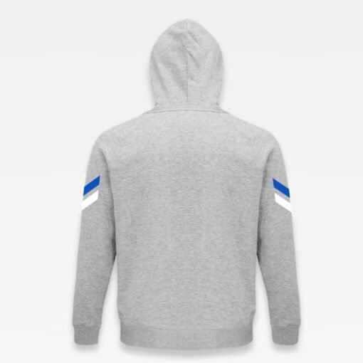 Sweat à capuche iziboy gris athletics avec inscription bleu marine, blanche vu de dos