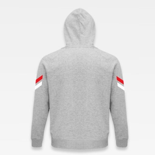 Sweat à capuche iziboy gris athletics avec inscription rouge, blanche vu de dos