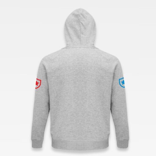 Sweat à capuche iziboy gris old school avec inscription bleu turquoise, blanche et bleu vu de dos