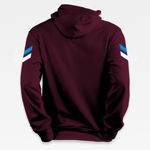 Sweat à capuche iziboy bordeaux streetwear avec inscription bleu turquoise et blanche vu de dos