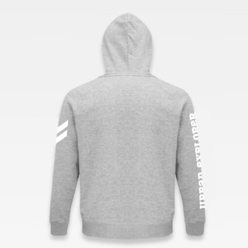 dos du Sweat à capuche iziboy gris avec inscription blanche sur la manche et devant