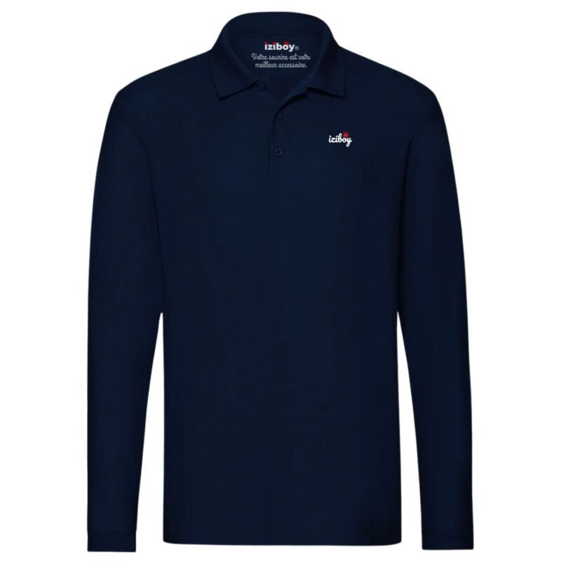 polo manches longues 100% coton bleu marine avec logo iziboy