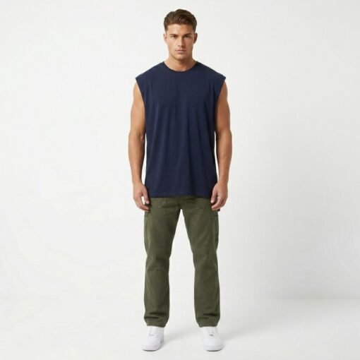 T-shirt Sans Manches Marine Coton Bio
