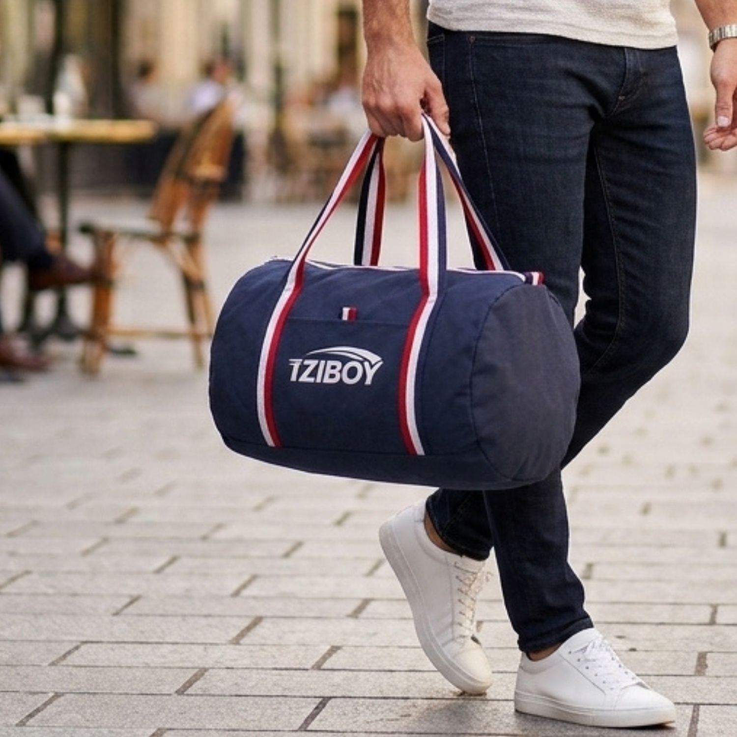 Sac Polochon Tricolore en Coton – Image 3